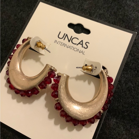 uncas international Jewelry - Gold and Red Hoop Earrings